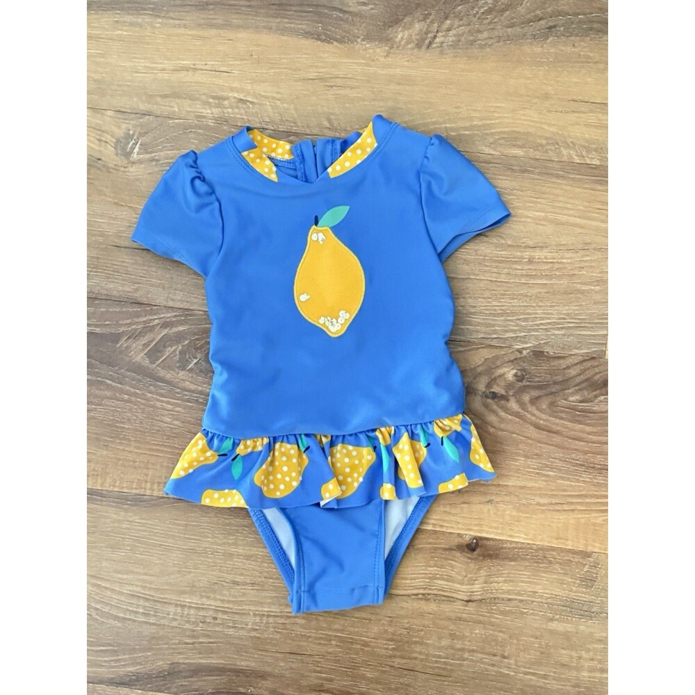 Cat And Jack Baby Girl Lemon Tutu Snap One Piece Swimsuit Size 12 months Ruffle